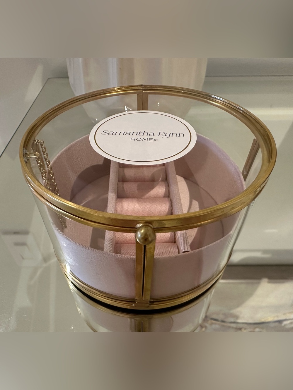 NWT Samantha Pynn Home Glass & Gold Jewelry Box - Blush Pink
